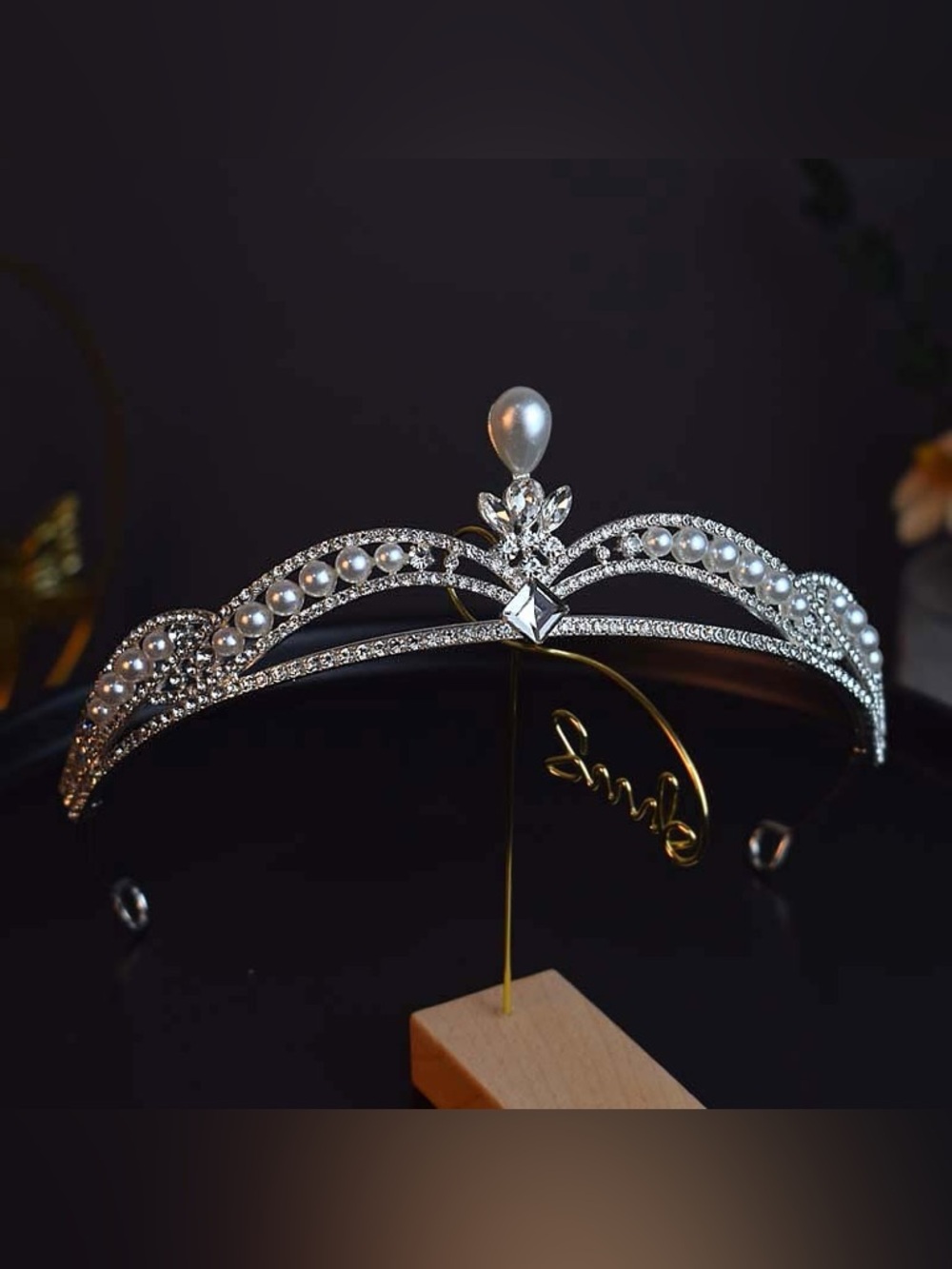 Silver Pearl & Crystal Bridal Tiara - Women's Hair Accessory